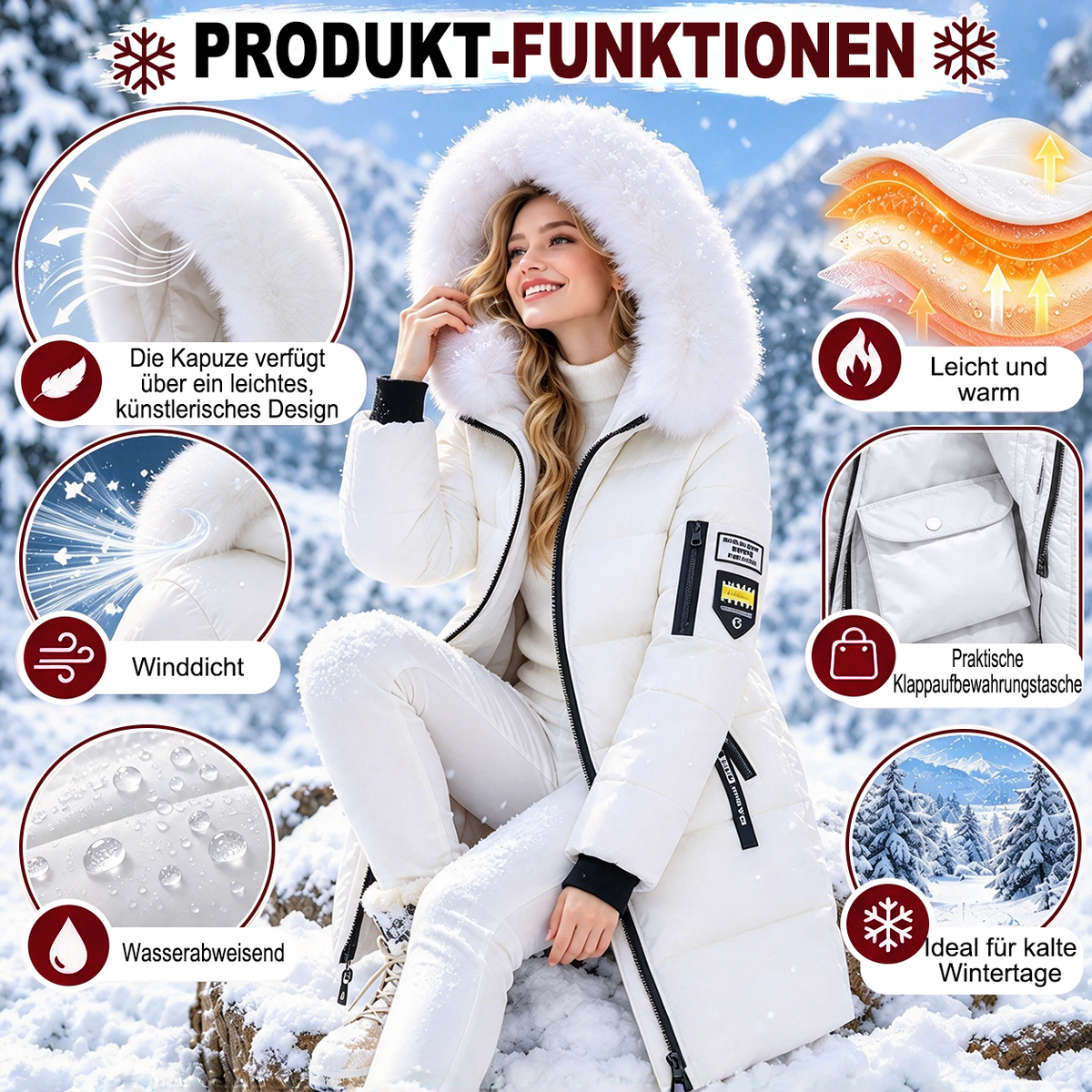 🔥 LETZTER TAG –  80% RABATT 🔥 ❄️ Warmer Damen-Daunenmantel mit Kapuze und abnehmbarem Kunstfellkragen