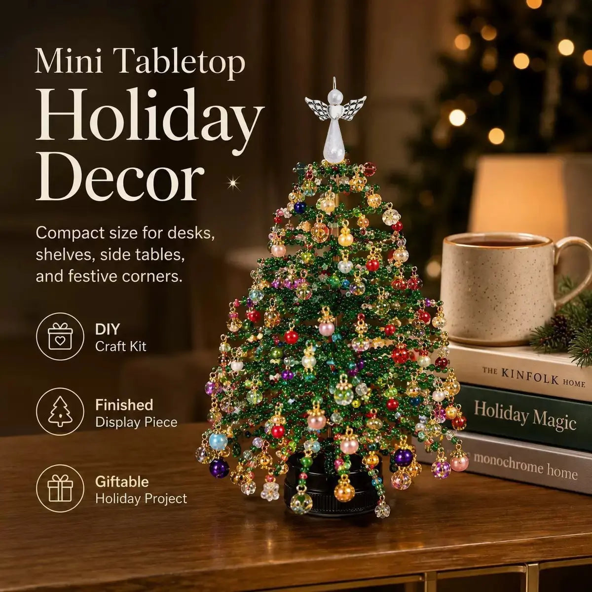 Mini beaded Christmas tree tabletop holiday decor