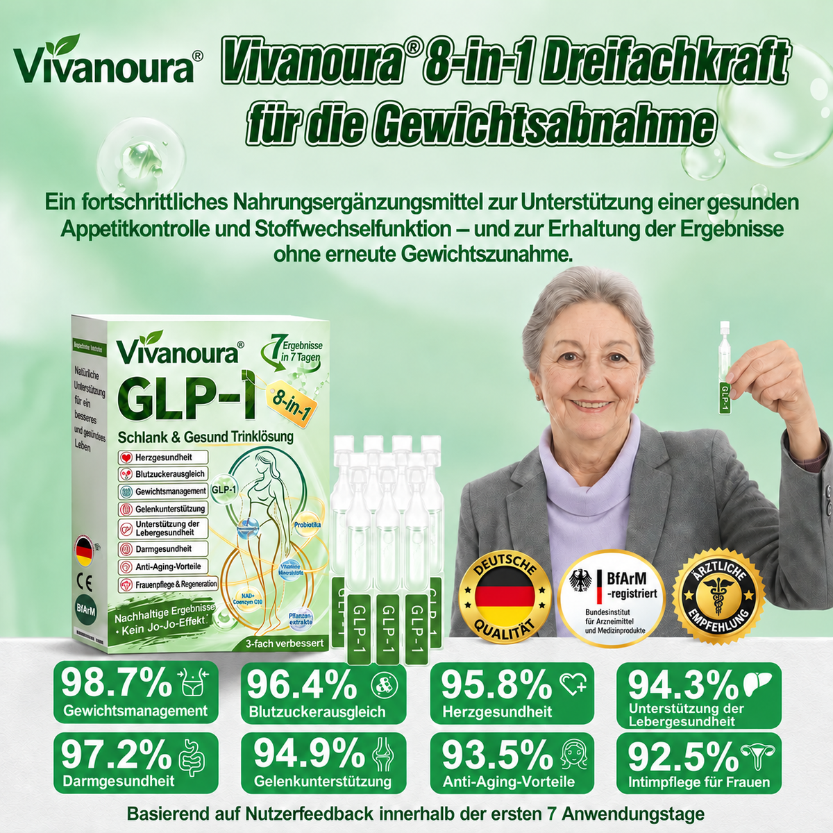 ⏰ GLP-1 8-in-1 Slim & Healthy Lösung | 1× täglich – sichtbare Ergebnisse in 7 Tagen | Für Gewicht, Herz, Blutzucker, Schlaf, Darm, Gelenke, Haut & Energie | CE · MDR (EU) 2017/745 · BfArM