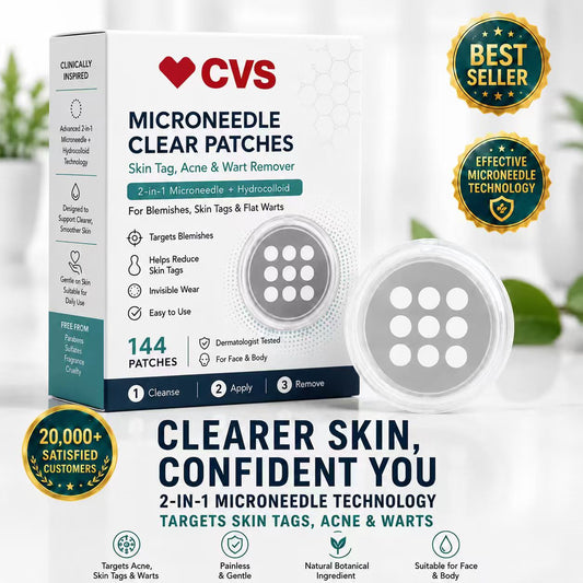 🔥 CVS®2-in-1 Microneedle & Hydrocolloid Patch🔥| Removes Raised Moles, Acne, Flat Warts & Skin Tags | Helps Improve Wrinkles, Scars & Blemishes | Invisible Patches for Face & Body