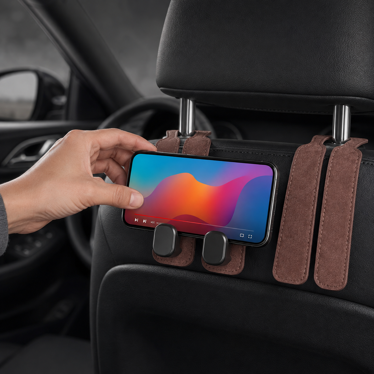 Faux Suede Car Headrest Double Hooks