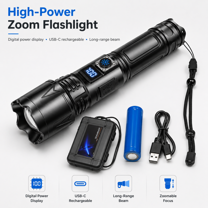 Rechargeable High-Intensity Flashlight with Power Bank