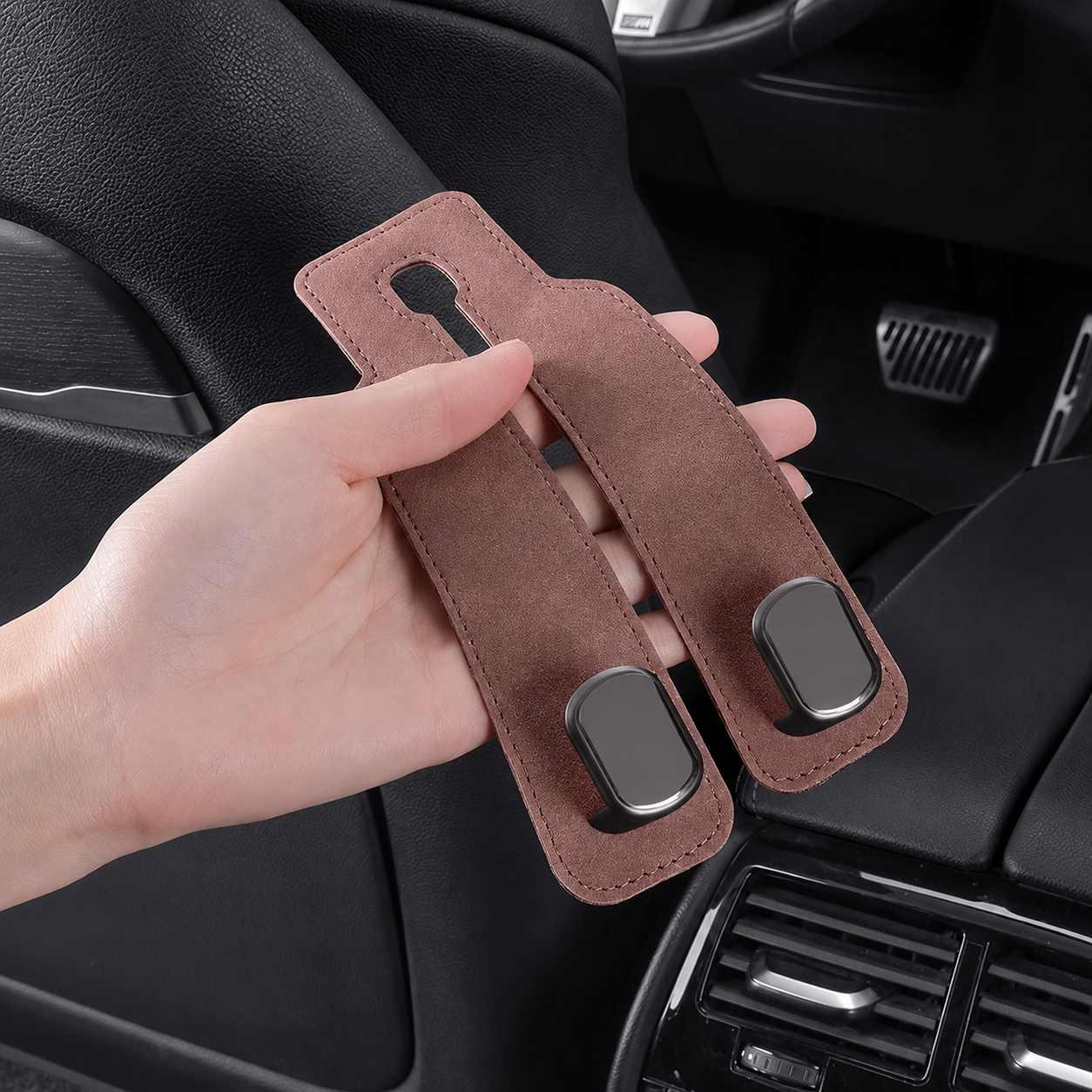Faux Suede Car Headrest Double Hooks