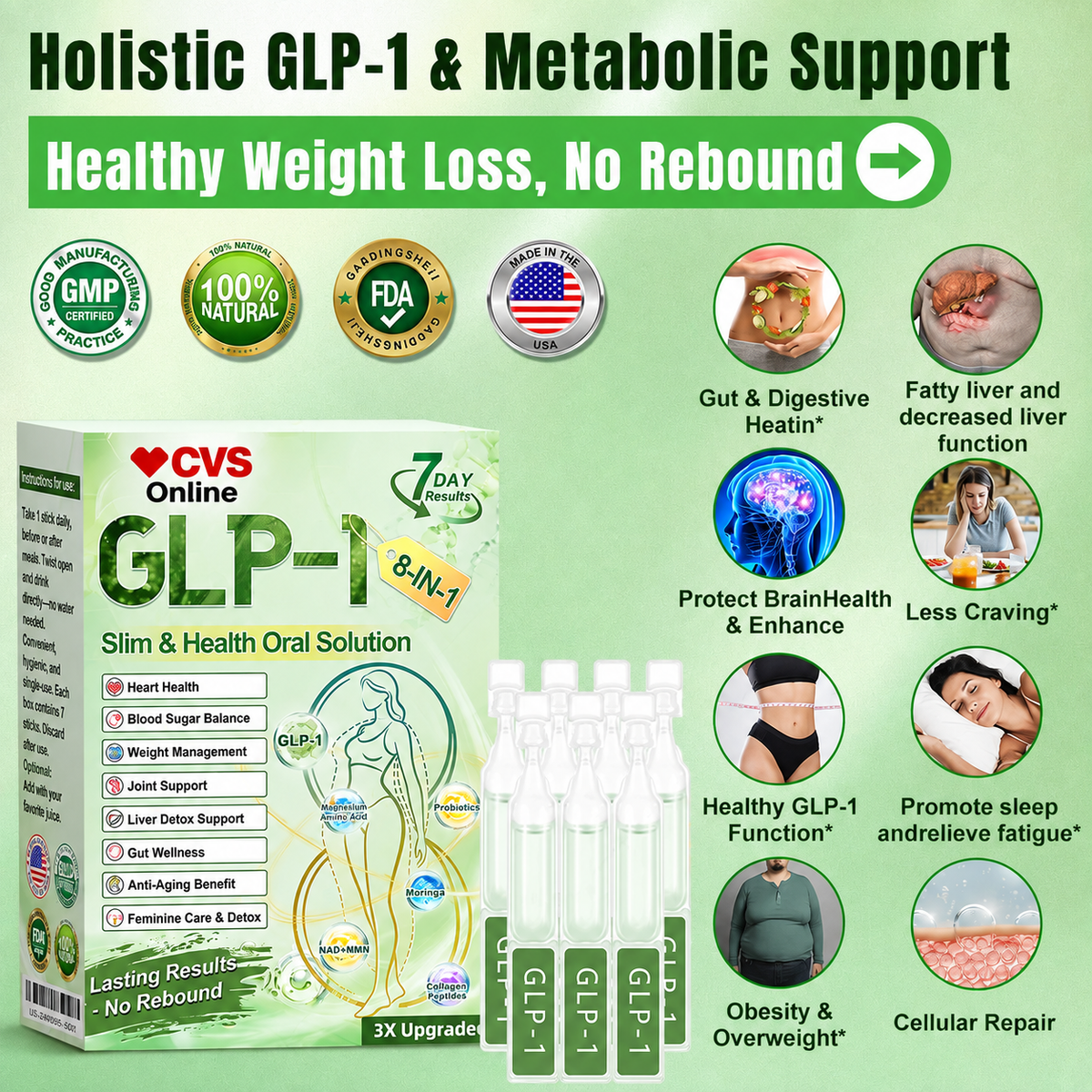 ✨ CVS® GLP-1 8-in-1 Slim & Healthy Oral Solution | Once daily. Supports weight management, appetite control, heart and gut health, joints, skin and energy