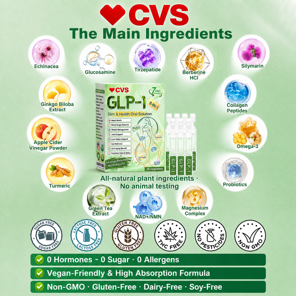 ✨ CVS® GLP-1 8-in-1 Slim & Healthy Oral Solution | Once daily. Supports weight management, appetite control, heart and gut health, joints, skin and energy