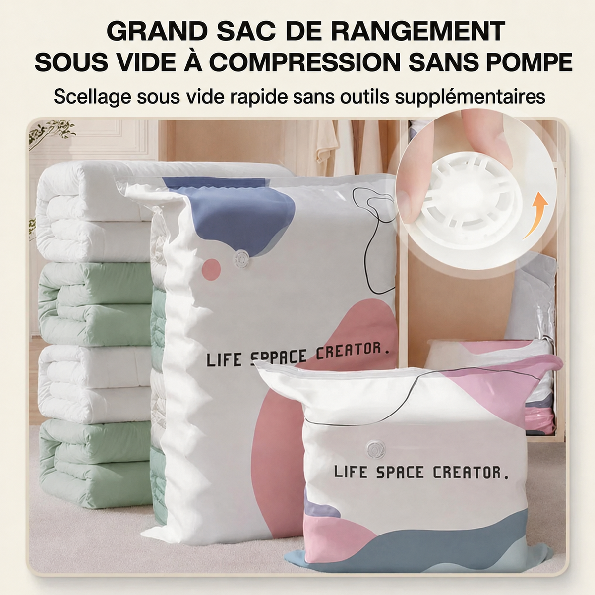 Sacs de rangement sous vide sans pompe