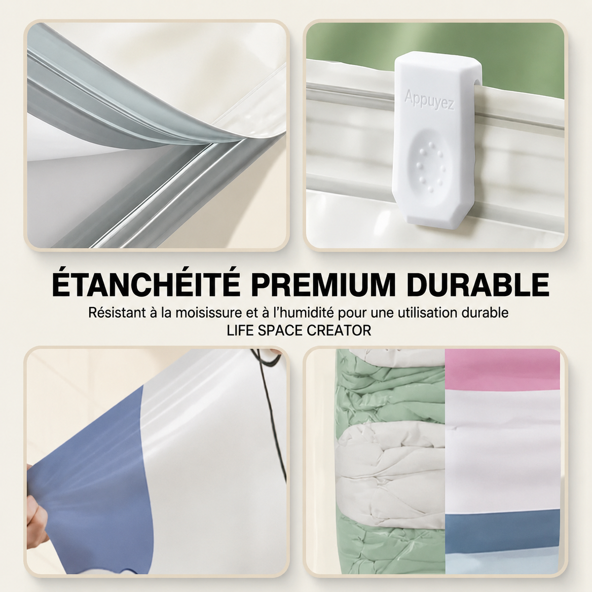 Sacs de rangement sous vide sans pompe