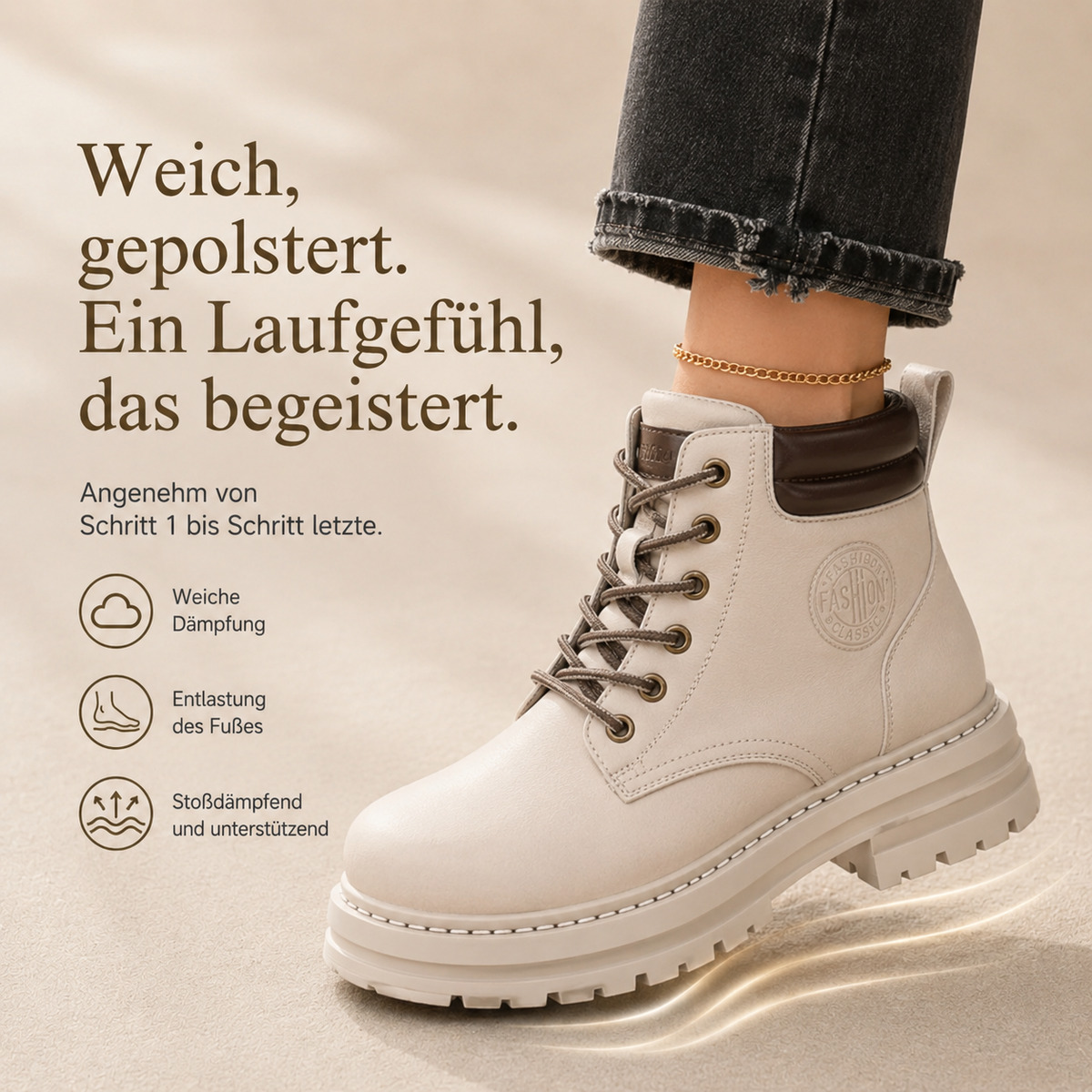 Gefütterte Schnürboots mit Profilsohle