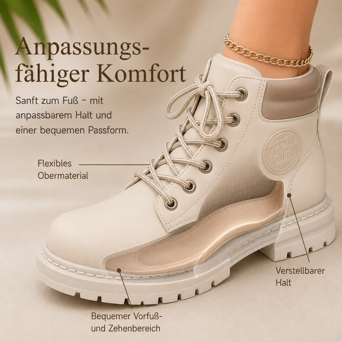 Gefütterte Schnürboots mit Profilsohle