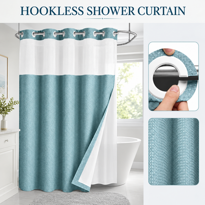 🧨Get it in just 3 days!🤩 TODAY ONLY: 80% OFF 🛁 | Hookless Shower Curtain Set with Snap-In Liner