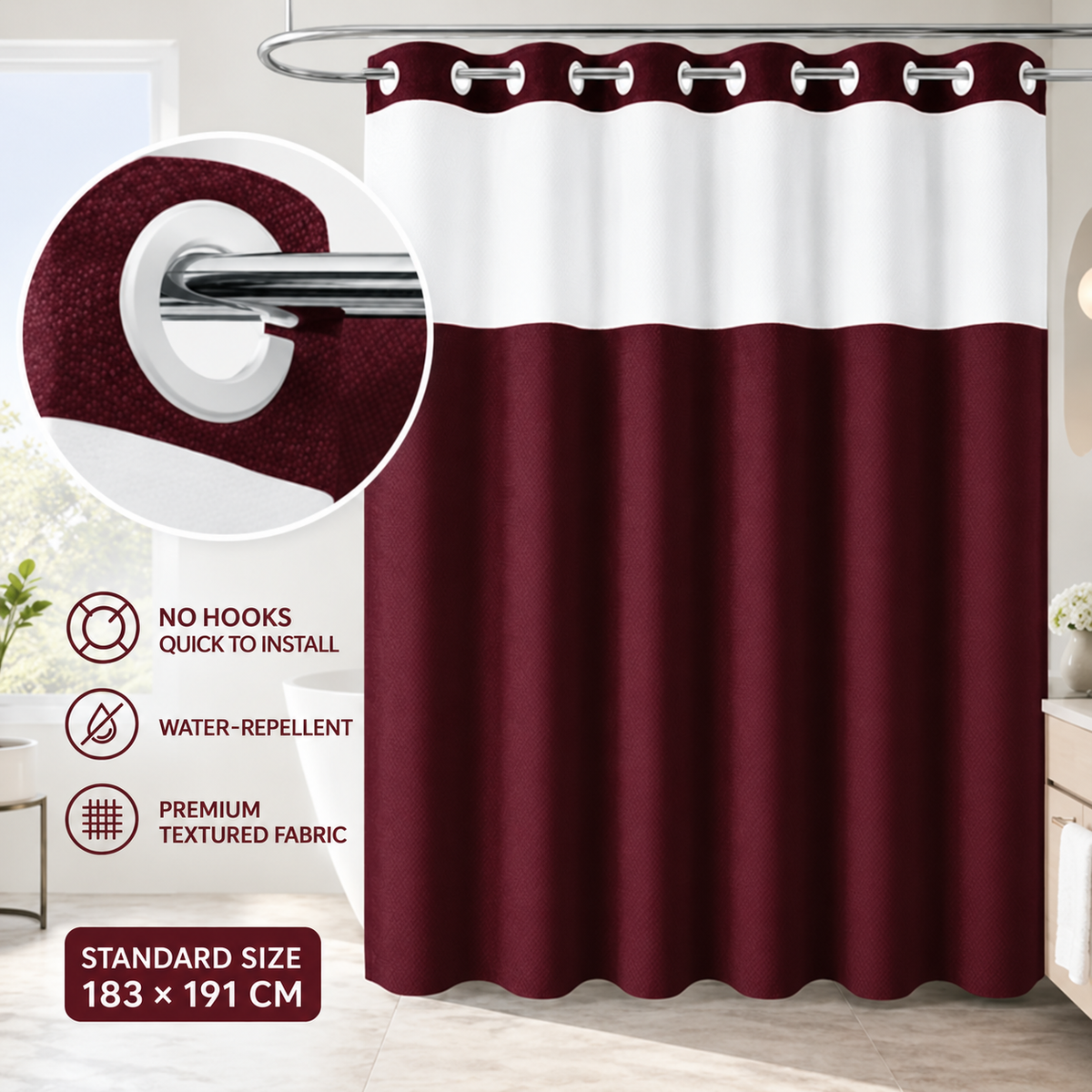 🧨Get it in just 3 days!🤩 TODAY ONLY: 80% OFF 🛁 | Hookless Shower Curtain Set with Snap-In Liner