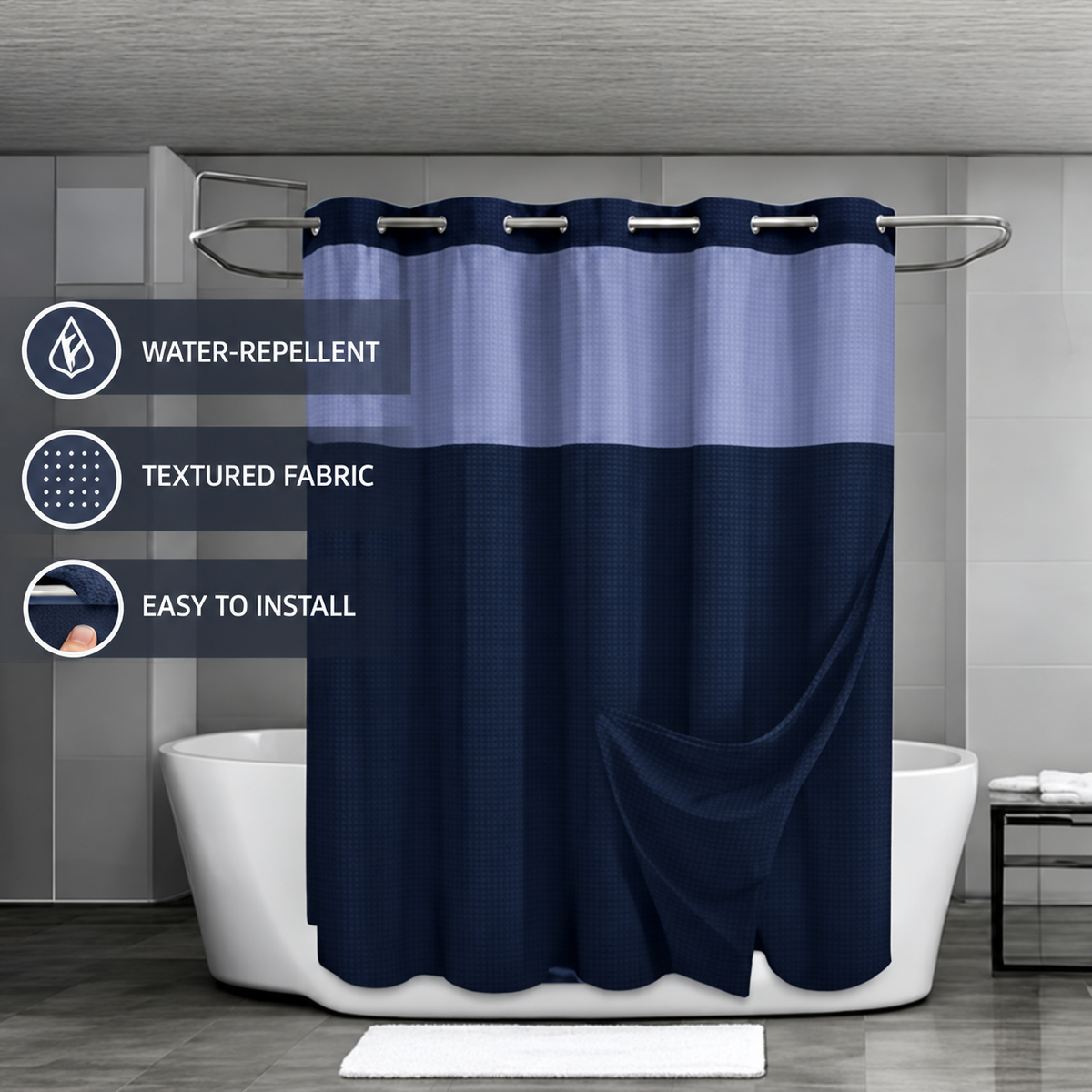 🧨Get it in just 3 days!🤩 TODAY ONLY: 80% OFF 🛁 | Hookless Shower Curtain Set with Snap-In Liner