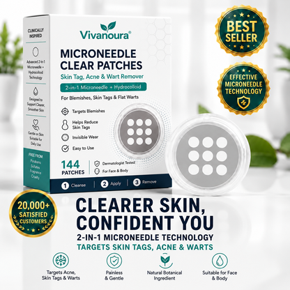 🔥Vivanoura®2-in-1 Microneedle & Hydrocolloid Patch🔥| Removes Raised Moles, Acne, Flat Warts & Skin Tags | Helps Improve Wrinkles, Scars & Blemishes | Invisible Patches for Face & Body