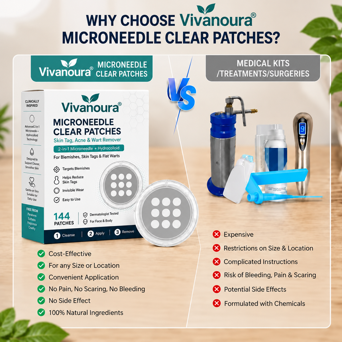 🔥Vivanoura®2-in-1 Microneedle & Hydrocolloid Patch🔥| Removes Raised Moles, Acne, Flat Warts & Skin Tags | Helps Improve Wrinkles, Scars & Blemishes | Invisible Patches for Face & Body