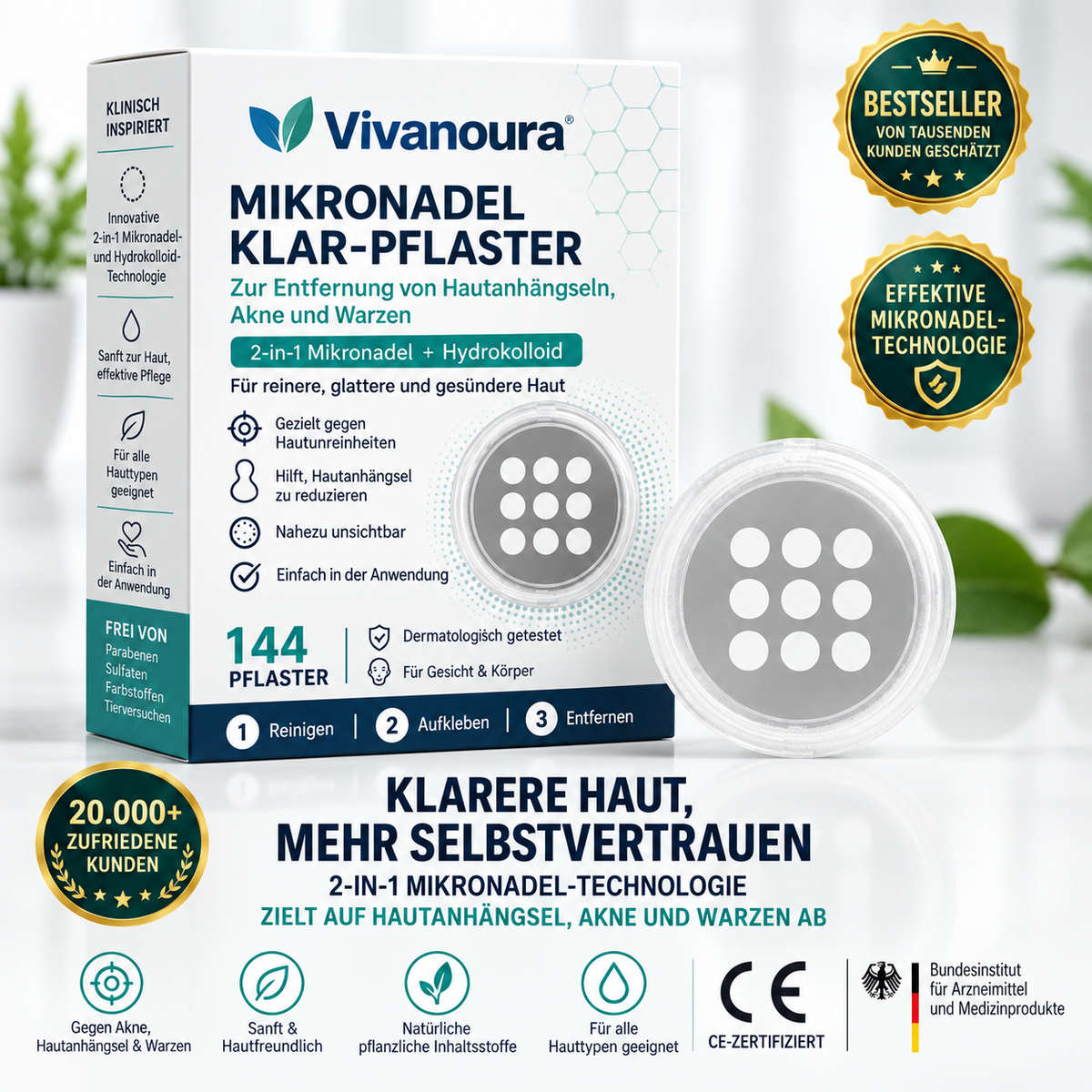 🔥 2-in-1 Mikronadel- & Hydrokolloid-Pflaster 🔥 | Entfernt erhabene Muttermale, Akne, flache Warzen & Hautanhängsel | Hilft, Falten, Narben & Hautunreinheiten zu verbessern | Unsichtbare Pflaster für Gesicht & Körper