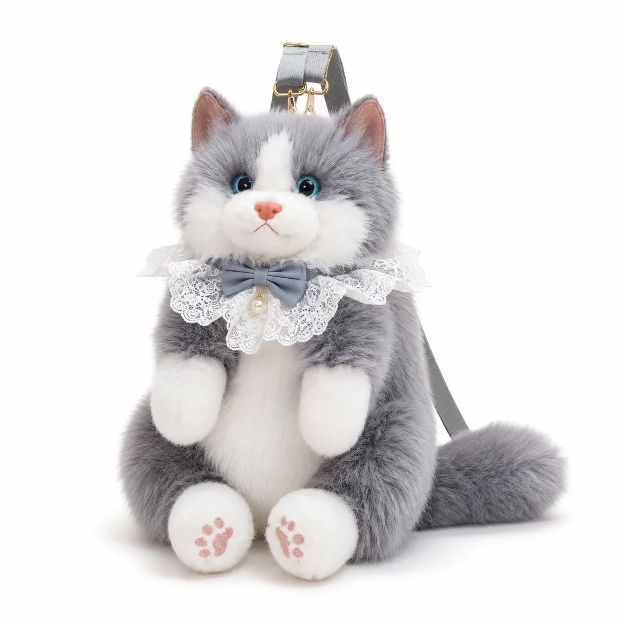 Gray 50cm meowing plush cat backpack